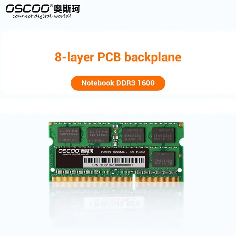 

OSCOO DDR3 RAM 2GB/4GB/8GB 1600MHz SODIMM Memory 204Pin Laptop Motherboards Memory Bar For Notebook Computer Office Home