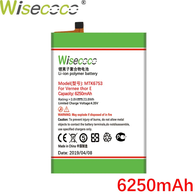 WISECOCO 6250 мАч MTK6753 батарея для Vernee Thor E мобильного телефона новейшая продукция высококачественный аккумулятор+ код отслеживания
