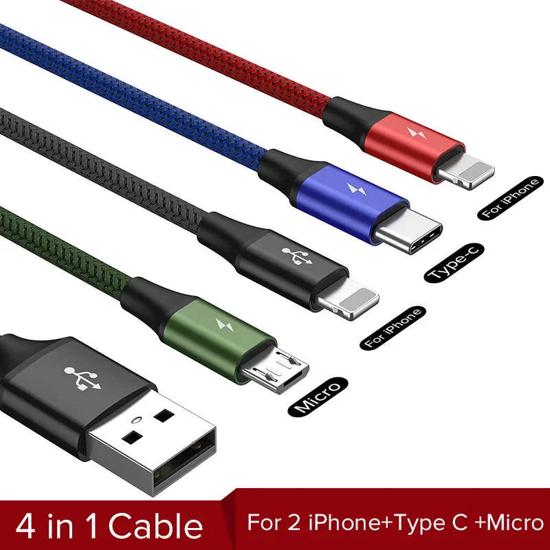 Baseus 3 в 1 USB кабель для iPhone samsung Xiaomi мульти Быстрая зарядка зарядное устройство usb type C type-c Micro USB кабель для мобильного телефона - Цвет: 2IP 4 in 1 Cable