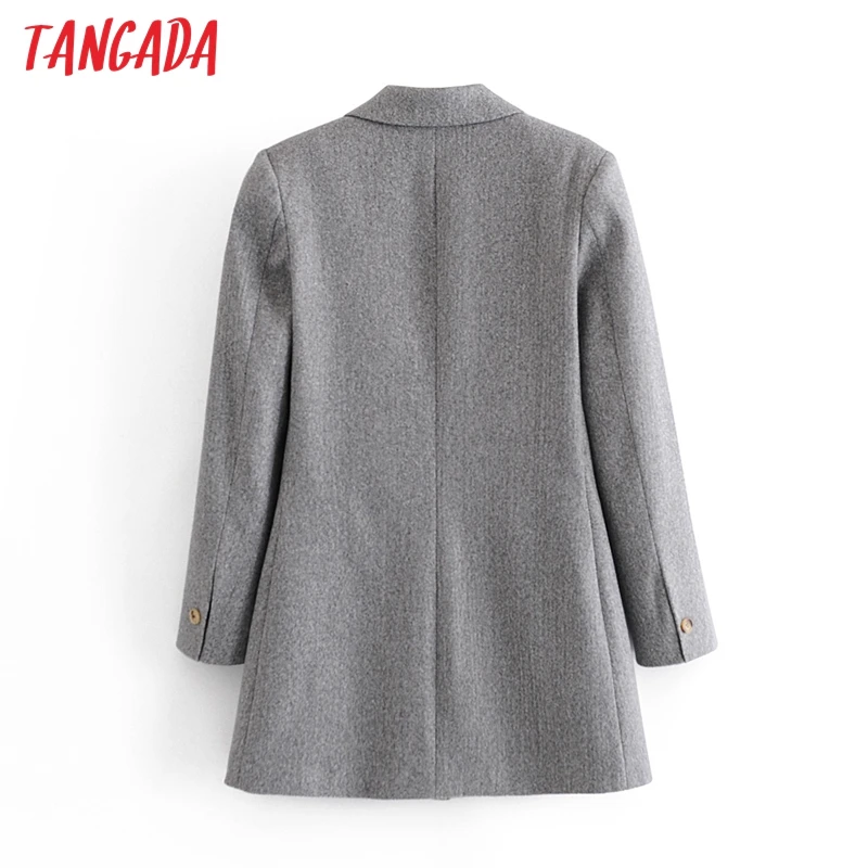 

Tangada Women Gray Thick Coats Jacket Loose Long Sleeves Pocket 2020 Office Lady Overcoat 3W62