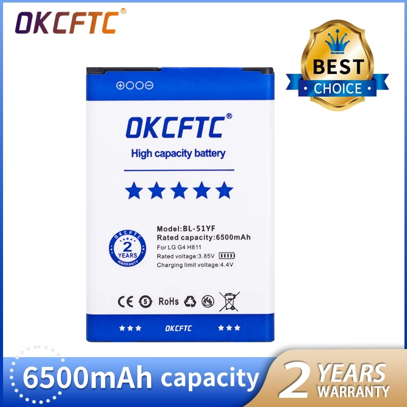 

OKCFTC 6500mAh BL-51YF BL-51YH for LG G4 Battery H811 H810 VS999 V32 VS986 LS991 F500 F500S F500K F500L H815 H81 H818 H819