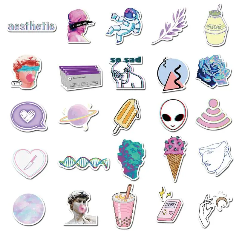 50 шт./лот милые наклейки Vaporwave Kawaii для Ноутбука Дневник клейкая бумага чешуйчатая