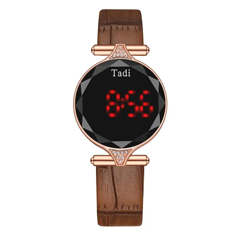

Fashion Luxury Digital Electronic Dial Women Watches Pink Simple Pu Leather Ladies Wristwatches Exquisite Diamond Case Women