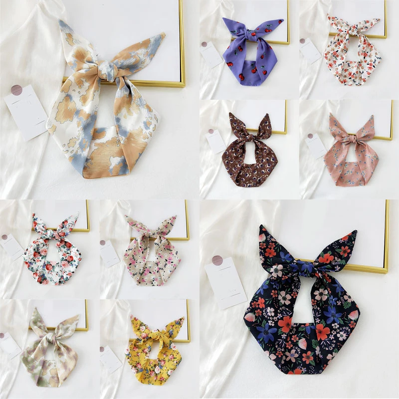 

Floral Print Long Skinny Hair Scarf Small Flower Narrow Long Scarf DIY Tie Ribbon Streamers Thin Scarves Bag Accessories Ribbon