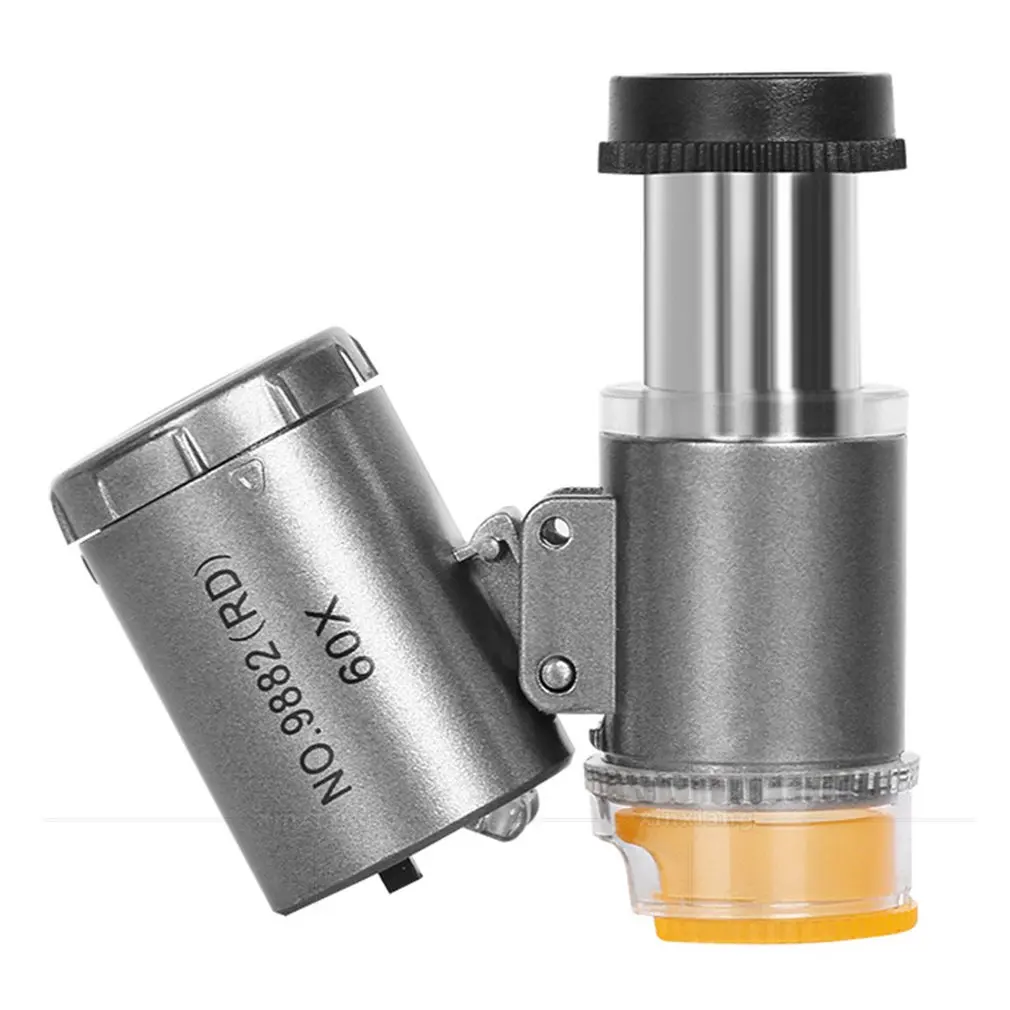 

Мини-микроскоп 60X, светодиодный ювелирный лупа, Ультрафиолетовый детектор валют, Портативная Лупа, увеличительное стекло, линзы для глаз св...