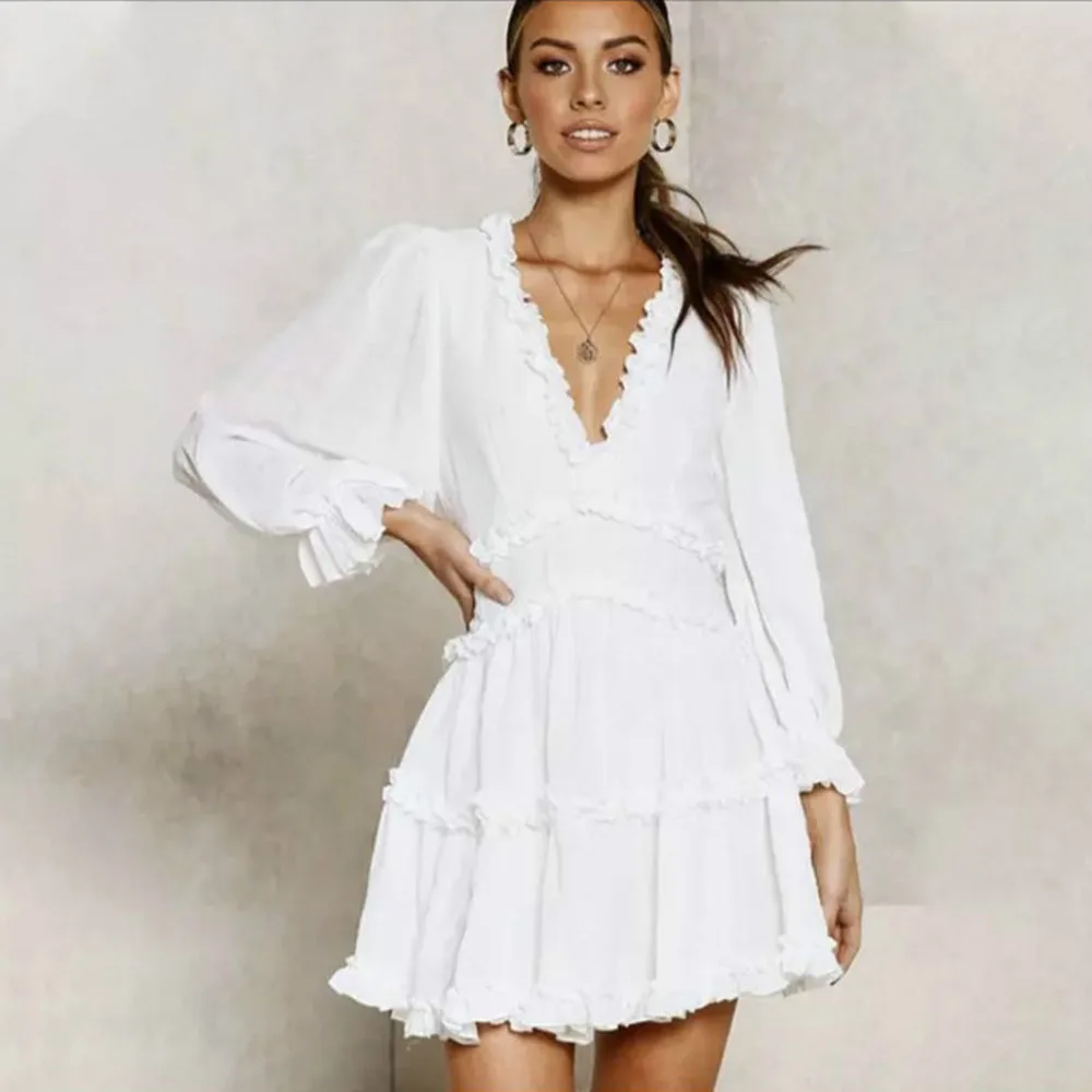 Женское шифоновое платье с принтом Lofia летнее пляжное V-образным вырезом и