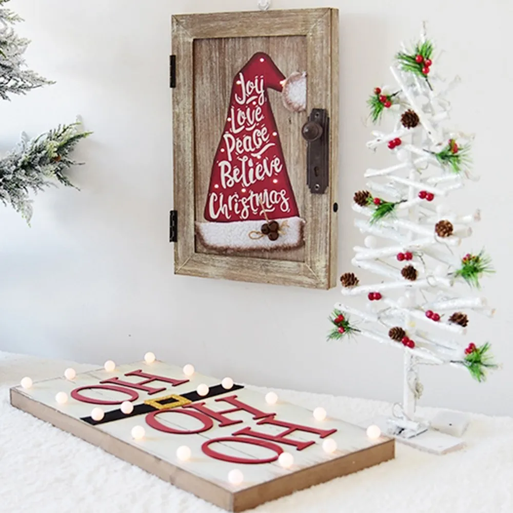 Christmas Door Hanging Plate Board Creative Hat Wall Ornaments Personality Letter Pattern Wooden Lights | Дом и сад