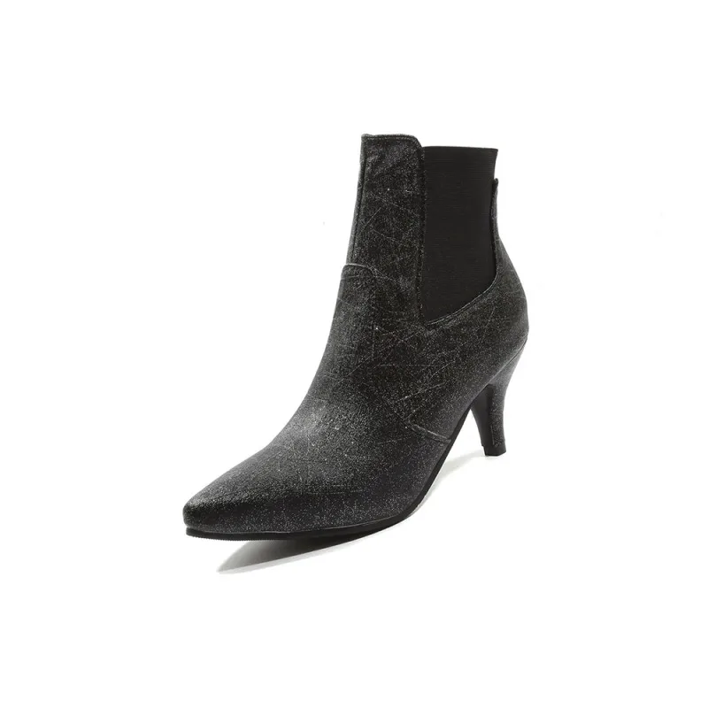 Большие размеры женские полусапожки однотонные модные ботинки на высоком