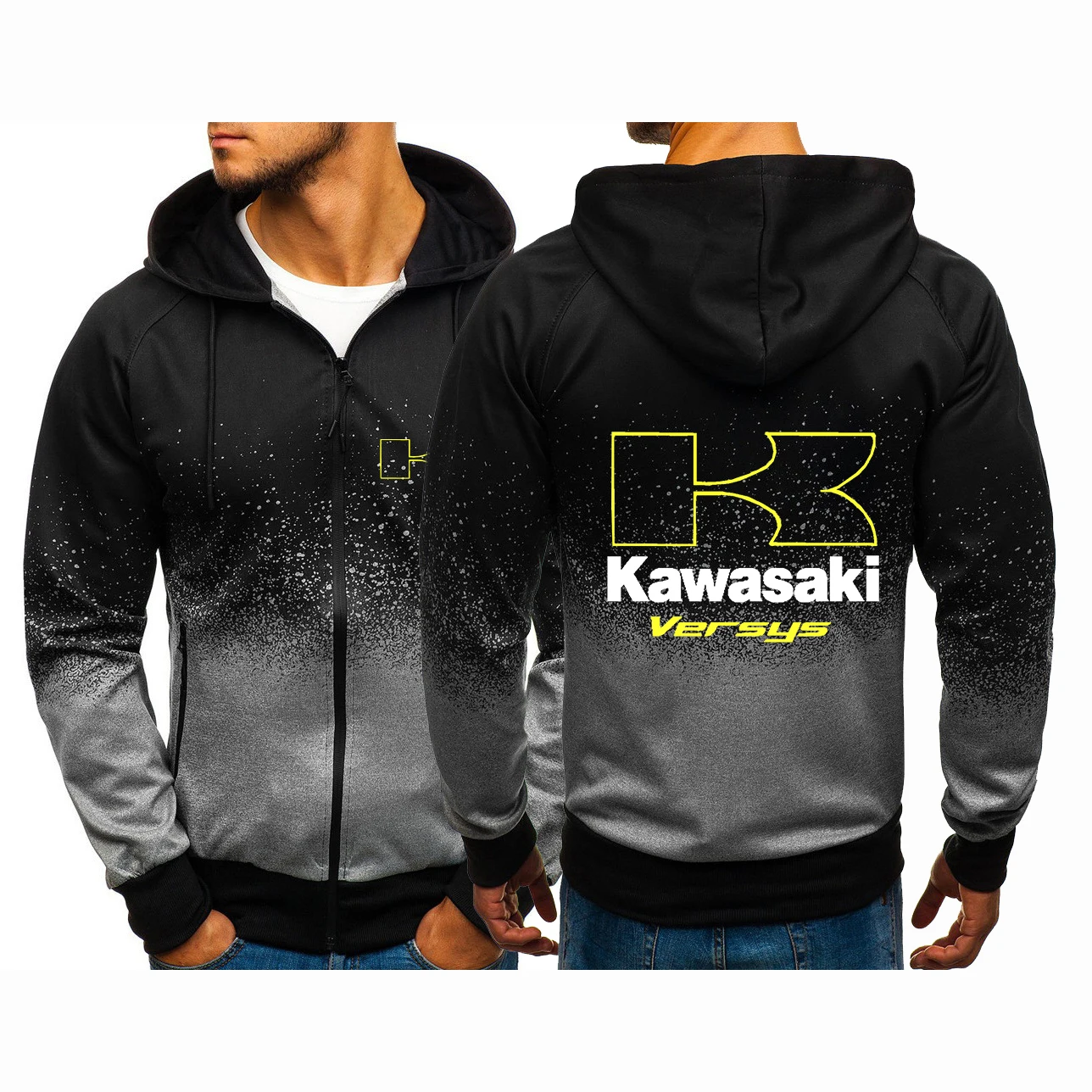 

Men's Kawasaki Spring Autumn Print Hoodies Zipper jackets Male Sweatshirts Casual Gradient Color High street Leisure Coats