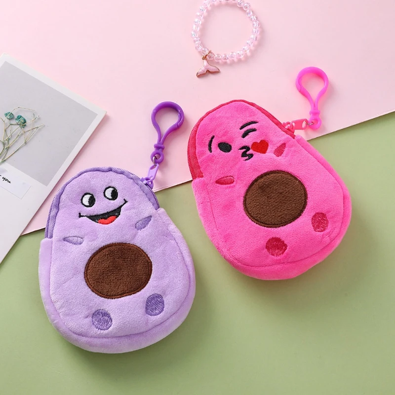 

Lovely Cartoon Avocado Plush Coin Purse Wallet Funny Expression Embroidery Soft Headset Small Pouch Zipper Organizer