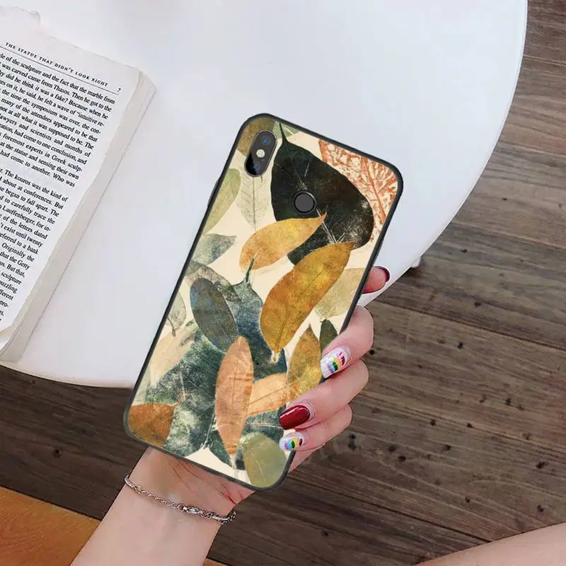 

Retro Leaves art pattern Phone Case For Xiaomi Redmi note 7 8 9 t max3 s 10 pro lite Luxury brand shell funda coque