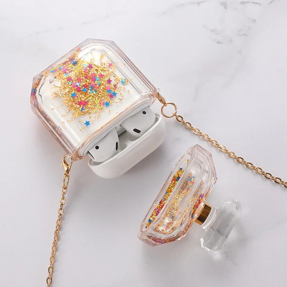 3D Жидкий чехол для наушников для Apple Airpods 2 Чехол Блестящий зыбучий песок чехол для Air pods чехол для наушников Earpods чехол Блестящий ремешок