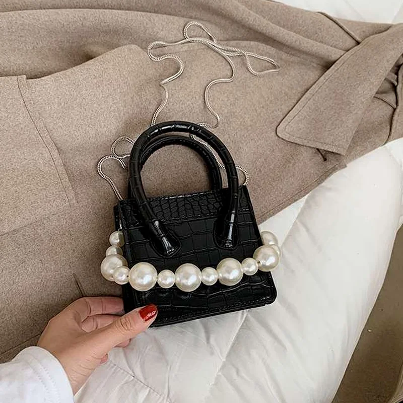 Сумки через плечо с жемчужинами и цепочкой Женская мини-сумка модная уличная