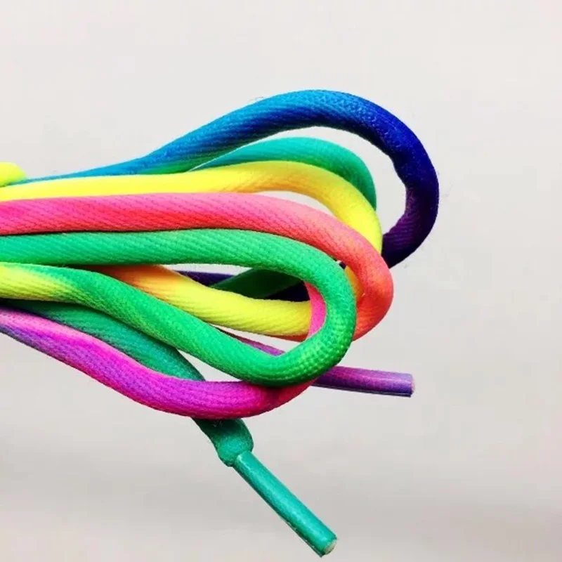 Новинка 1 пара Круглый Радуга кроссовки со шнурками из плотной ткани ShoelaceChild