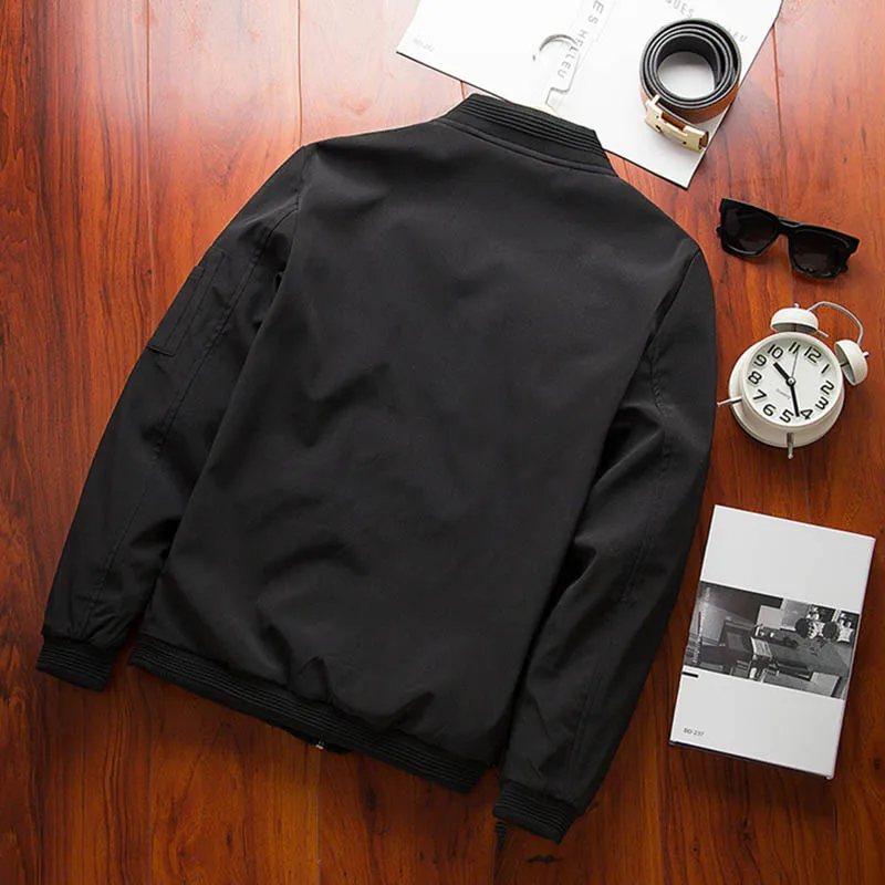 Бомбер мужской на молнии Повседневная приталенная куртка с длинным рукавом