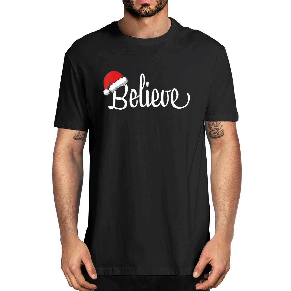 

100% Cotton Christian Believe Christmas XMAS Pajama Summer Men's Novelty T-Shirt Women Casual Streetwear Harajuku Tee EU Size