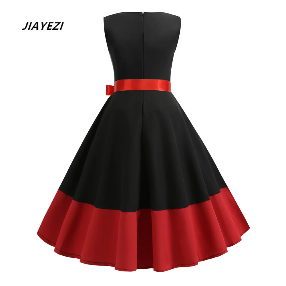 

women dresses summer 2020 sleeveless round neck dress elegant party long skirt fashion belt stitching office ladies Midi dress