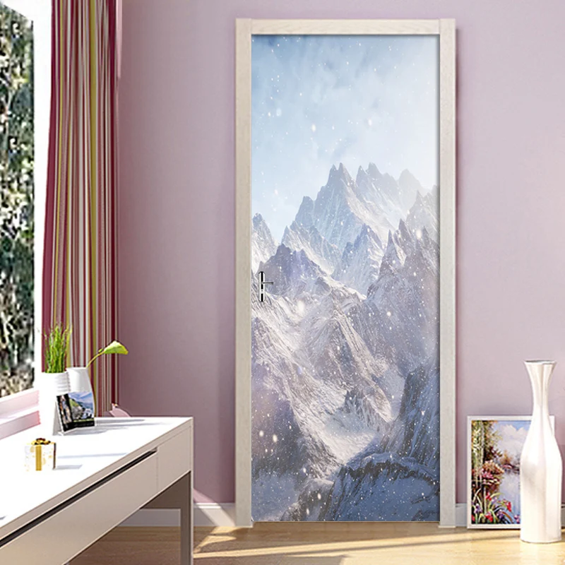 

Snow Scene Door Sticker 95x215cm/Custom Size Self Adhesive Wallpaper On the Doors DIY Renovation Waterproof Decals For Bedroom
