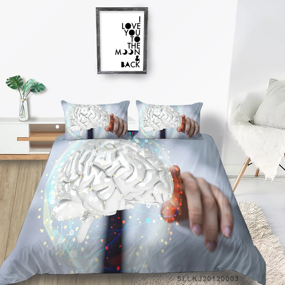 

White Brain Bed Set King Size Creative 3D Technology Duvet Cover Double Twin Full Queen Single Bedding Set Hot Sale