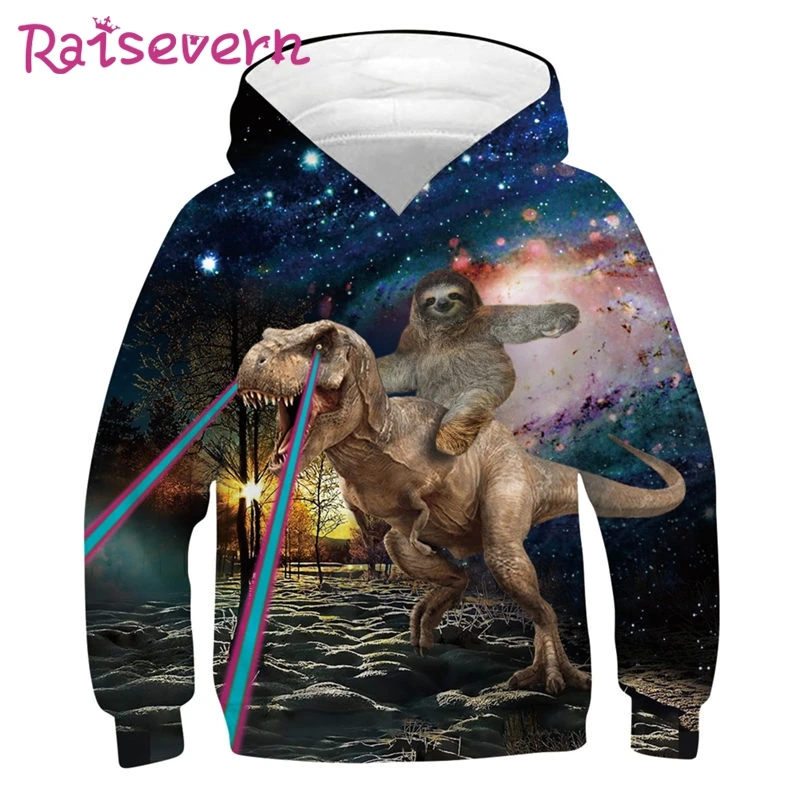 RAISEVERN толстовки с капюшоном объемным принтом животных детская толстовка