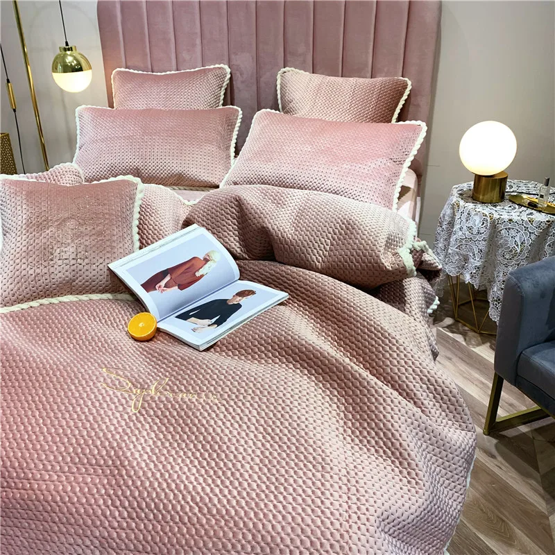 4/7 шт. роскошный Твердый Цвет бархат Постельное белье (пододеяльник простынь и