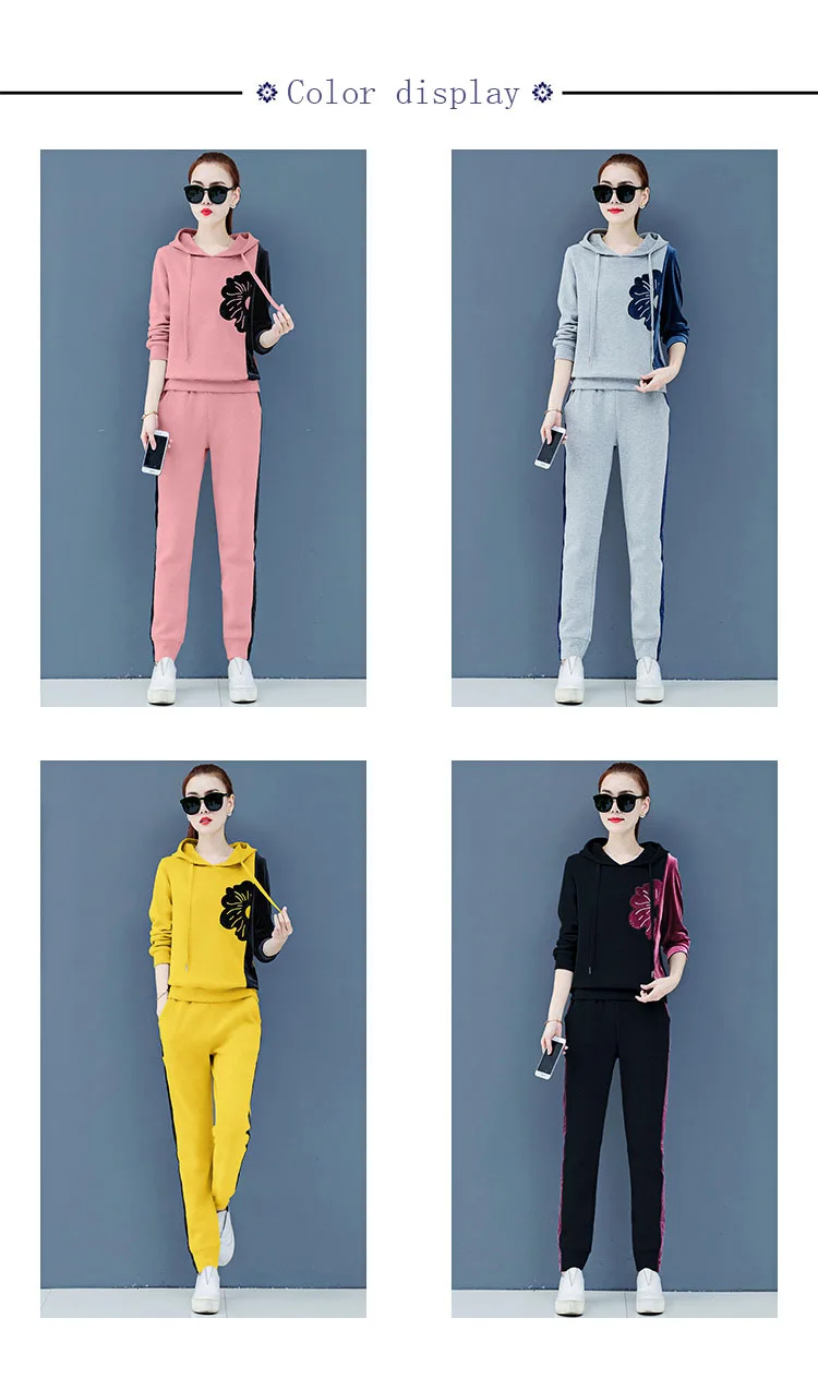 Womens Velour Tracksuit Set Casual Zipper Long Sleeve 2 Pieces Outfits Hoodie Sweatshirt& Sweatpants Size with Pocket M-3XL