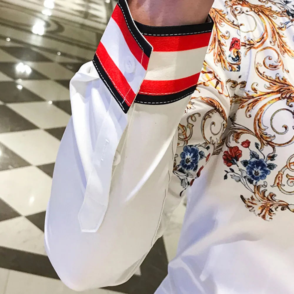 

Men Pattern Shirts 2020 Brand Mens Luxury Gold Print Long Sleeve Shirts Casual Slim Fit Business Dress Social Print shirts