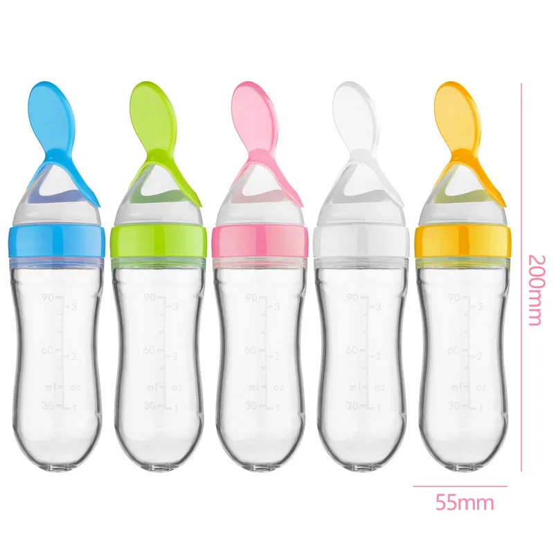 

Safe Newborn Baby Feeding Bottle Toddler Silicone Squeeze Feeding Spoon Milk Bottle Baby Training Feeder Food Supplement