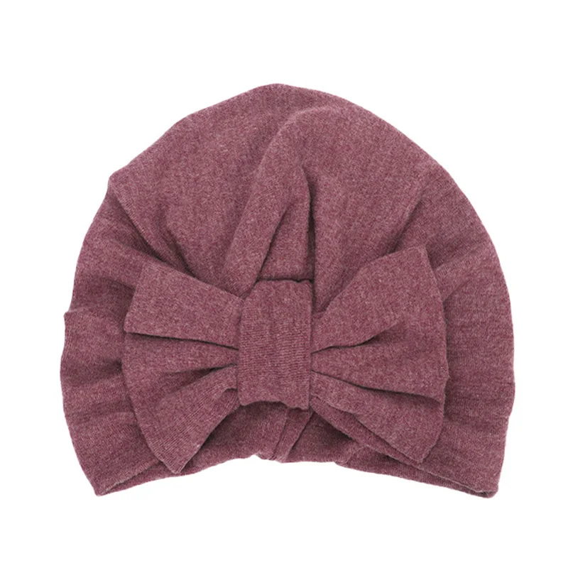 Purple baby hat Новая зимняя детская шапка для девочек с большим бантом, Осенняя детская шапка-тюрбан, реквизит для фотосессии, Младенческая шапочка, шапка для маленьких девочек, аксессуары, 12 цветов - Цвет: Purple baby hat