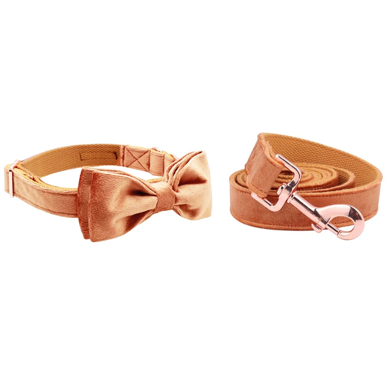 Unique Style Paws Brown Dog &Cat Collar Velvet Adjustable Collar and Leash Set