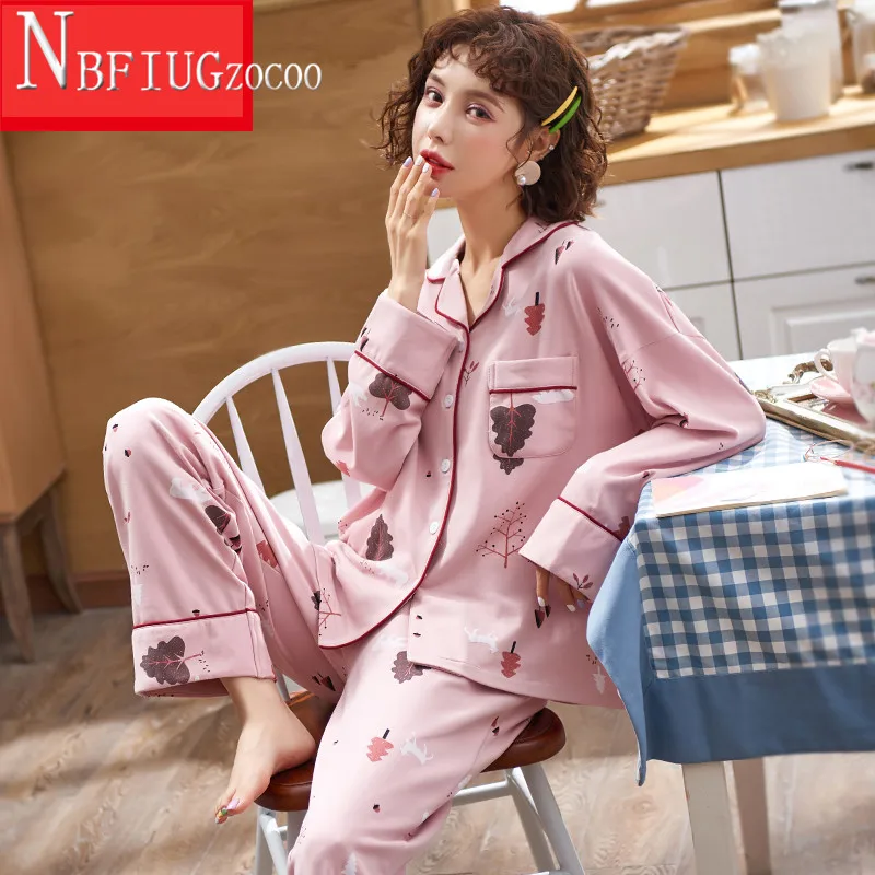 2020 весенние Хлопковые женские пижамные комплекты домашняя блуза и штаны |
