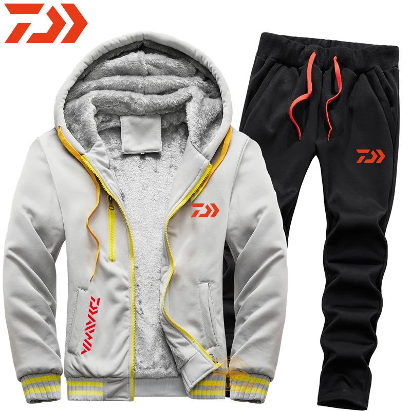 

New Winter DAIWA Fishing Clothes Outdoor Men's Plus Velvet Warm Fishing Suit Sports Solid Color Leisure Fishing Sweater Suit