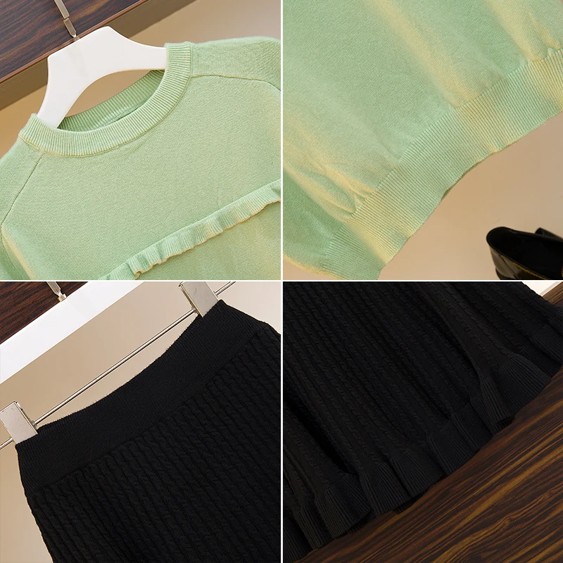 

Autumn Suits Fashionable Skirts Knitting Sweater Pleated Skirt Two-Piece Outfit Knitwear Women Vestido Top Knitted Leisure