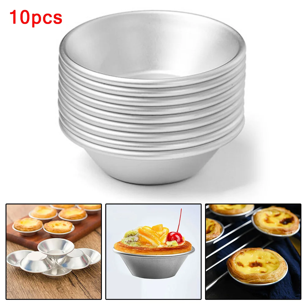

10 Pieces Reusable Silver Aluminum Alloy Cupcake Egg Tart Mold Cookie Pudding Mould Nonstick Cake Egg Baking Mold Pastry Tool