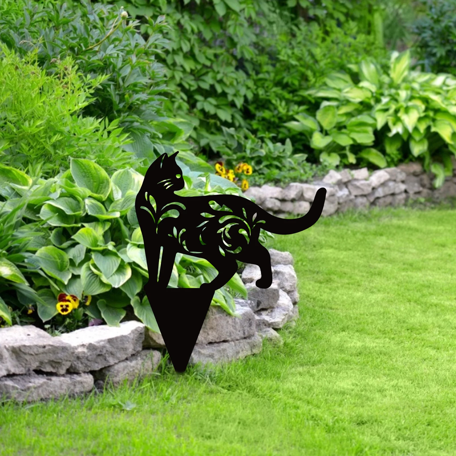 

Art Outdoor Kitten Metal Statue Peg 2D Cat Figure Ground Insert Decor For Yard Decor Gift Manor Lawn Black Garden Decoration
