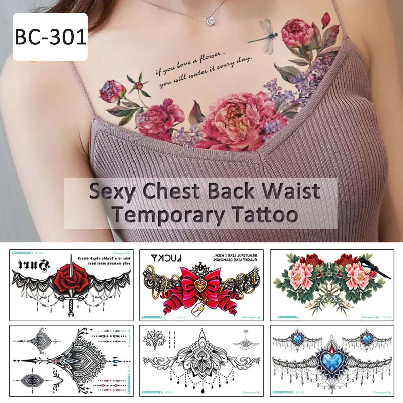 Наклейки для временных татуировок соблазнительные женщин на грудь спину талию