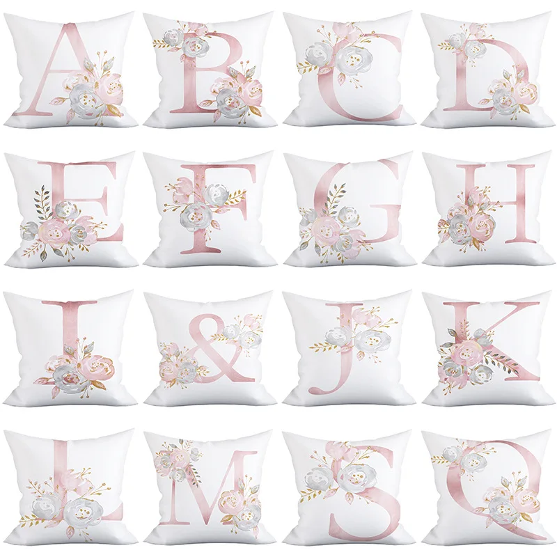 

Decoration Letter Pillow Case Kids Room English Alphabet Polyester Cushion Cover for Sofa Home Decor Flower Throw Pillow Cover
