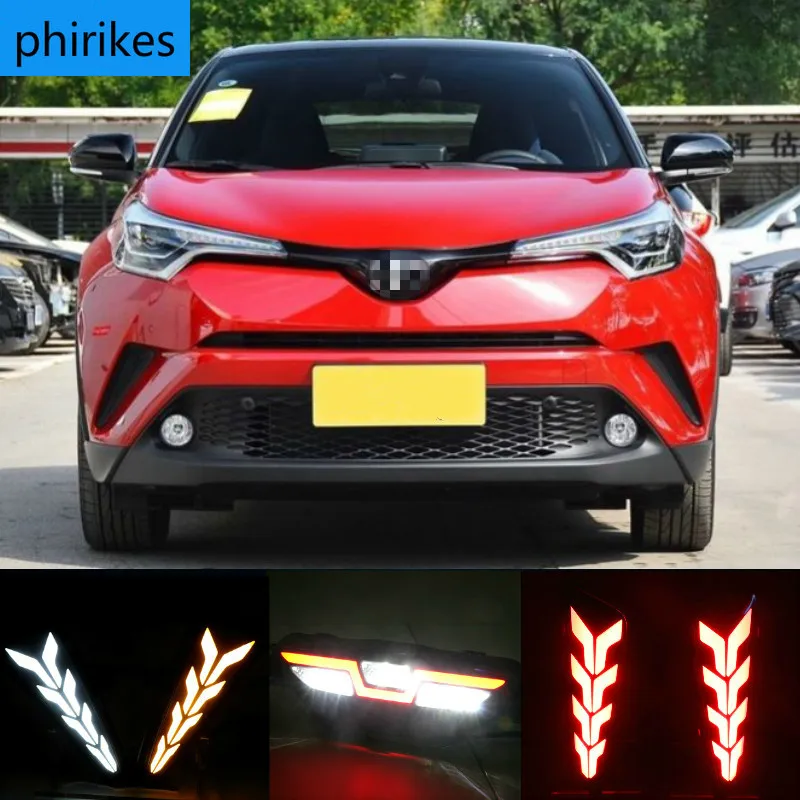 

1 комплект светодиодный дневные ходовые огни для Toyota C-HR ЧР 2016 2017 2018 2019 дневные ходовые огни светильник задний бампер противотуманный фонарь ...