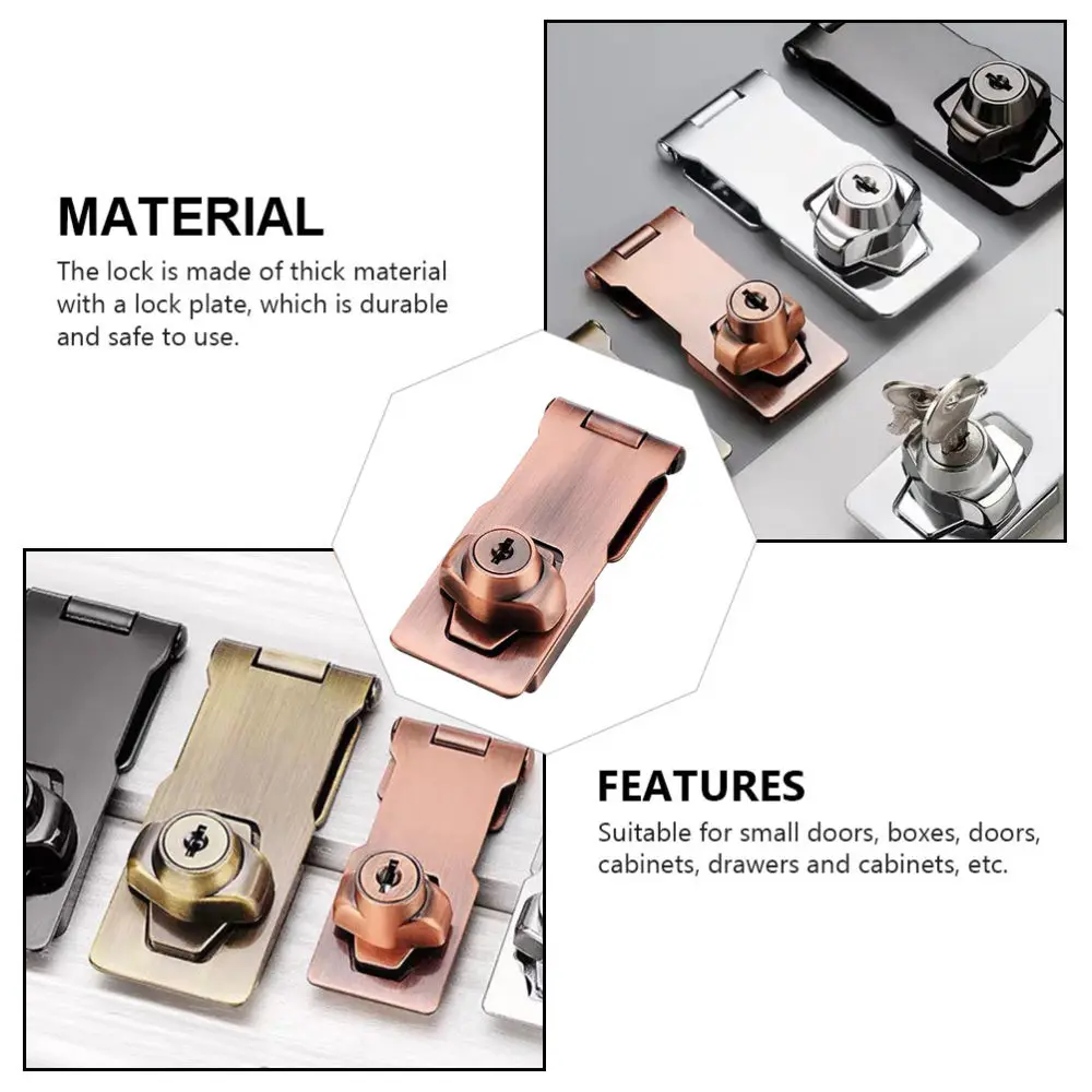 

1Pc Zinc Alloy Hasp Lock Anti-theft Door Drawer Bolt Lock Red Bronze