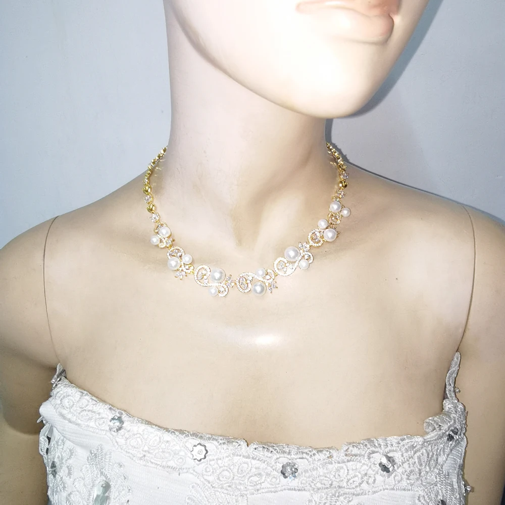 2020new fashion luxury shellpearl CZ Циркон золотое ожерелье серьги набор свадебный банкет