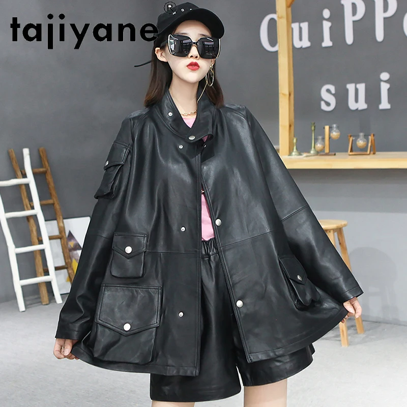 

Tajiyane Women Real Sheepskin Jacket Genuine Leather Coat Woman Loose Street Clothes Women's Autumn Biker Jackets Jaqueta HLY24