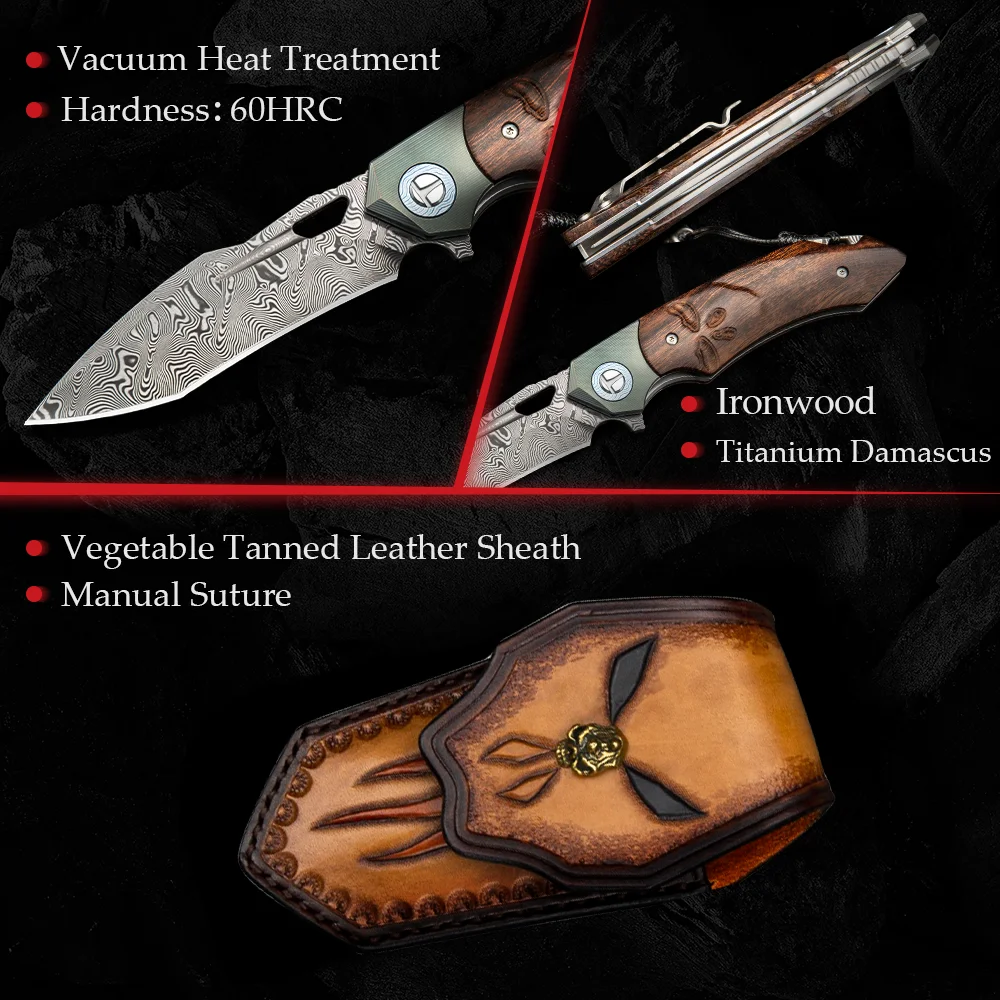 Складной карманный нож TRIVISA металлическая ручка из дерева тактические Дамасские