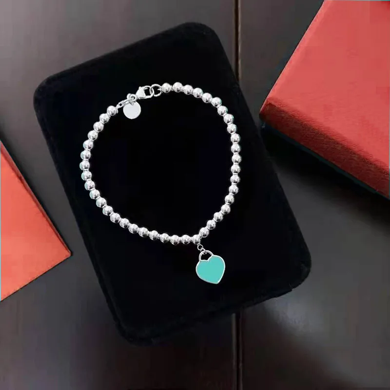 

Original Sterling Silver Enamel Heart-Shaped Round Beads Bracelet Classic Ladies Bracelet Jewelry Free Shipping