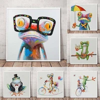 happy frog with glasses canvas art posters and print cute cartoon animal canvas paintings on the wall modern living room decor