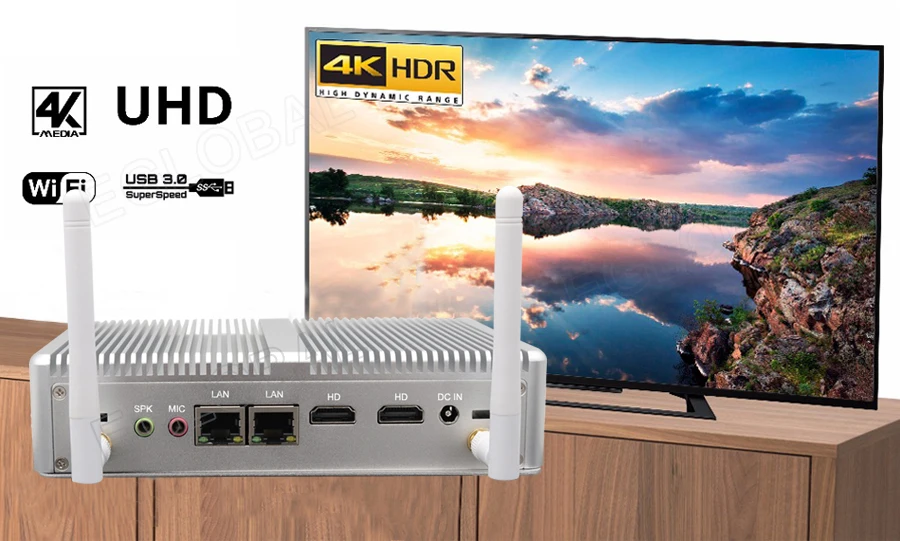 Eglobal модель M3-N3150YL безвентиляторный мини ПК Celeron N3150 с двойной HDMI Двойной Lan Barebone Настольный компьютер 4 к HTPC WIFI HDMI 300 м