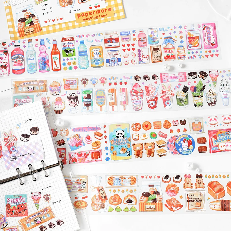 

1 Sheet PET Waterproof Sweet Shop Cute Cartoon Snack Ice Cream Strip Masking Tape for DIY Scrapbooking Making Card Diary