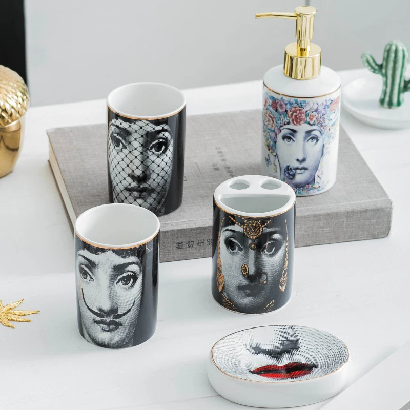

Lina Cavalieri Bathroom Accessories Bathroom Set Home Hotel Storage Organizer Decorative Cup Toothpaste Dispenser Ceramic Europe