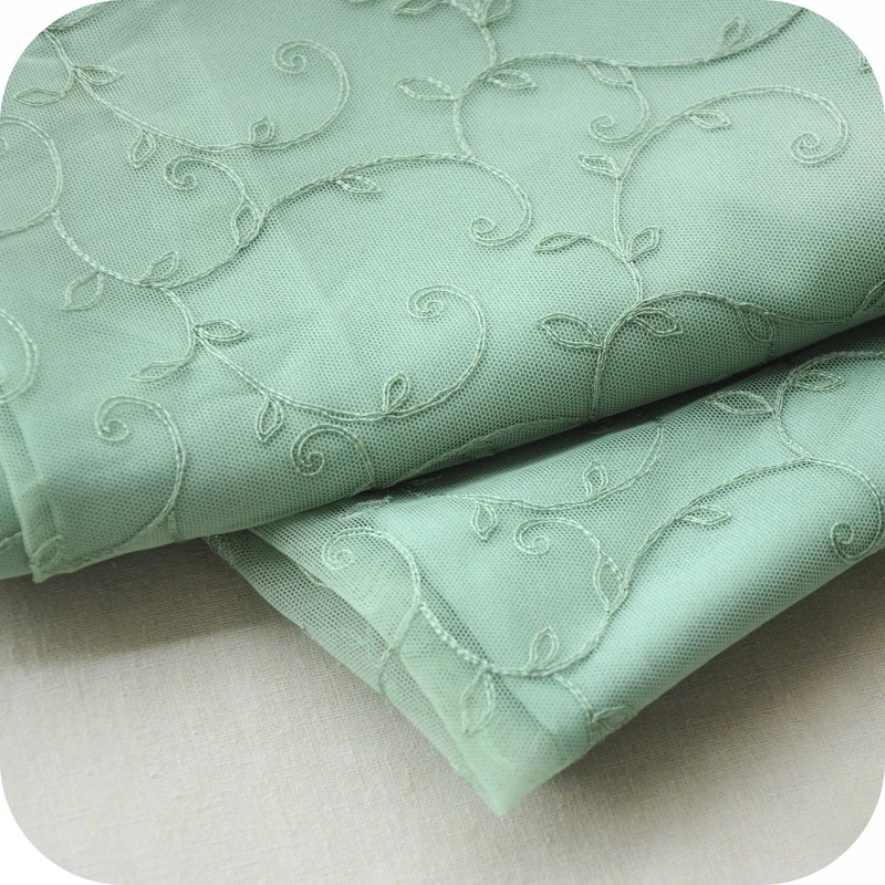 2 шт. 50x130 см зеленая сетчатая вышивка цветочное кружево двойная ткань из крепа