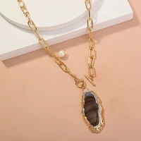 2021 cool punk simulated pearl crystal pendant necklaces for women link chain women necklace statement collars gothic jewelry