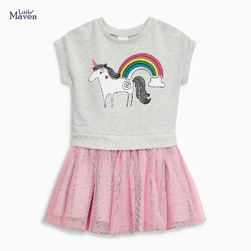 S0675 same picture Little maven 2-7Years Лето Новорожденных Девочек Платье Животных Аппликация Новое Платье Малыша Хлопок Дети Дети Топы Тис Одежда для Девочек - Цвет: S0675 same picture